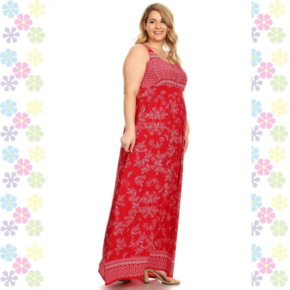 PLUS Red Boho Chic Empire Waste Maxi Dress Floral - Picture 4 of 5